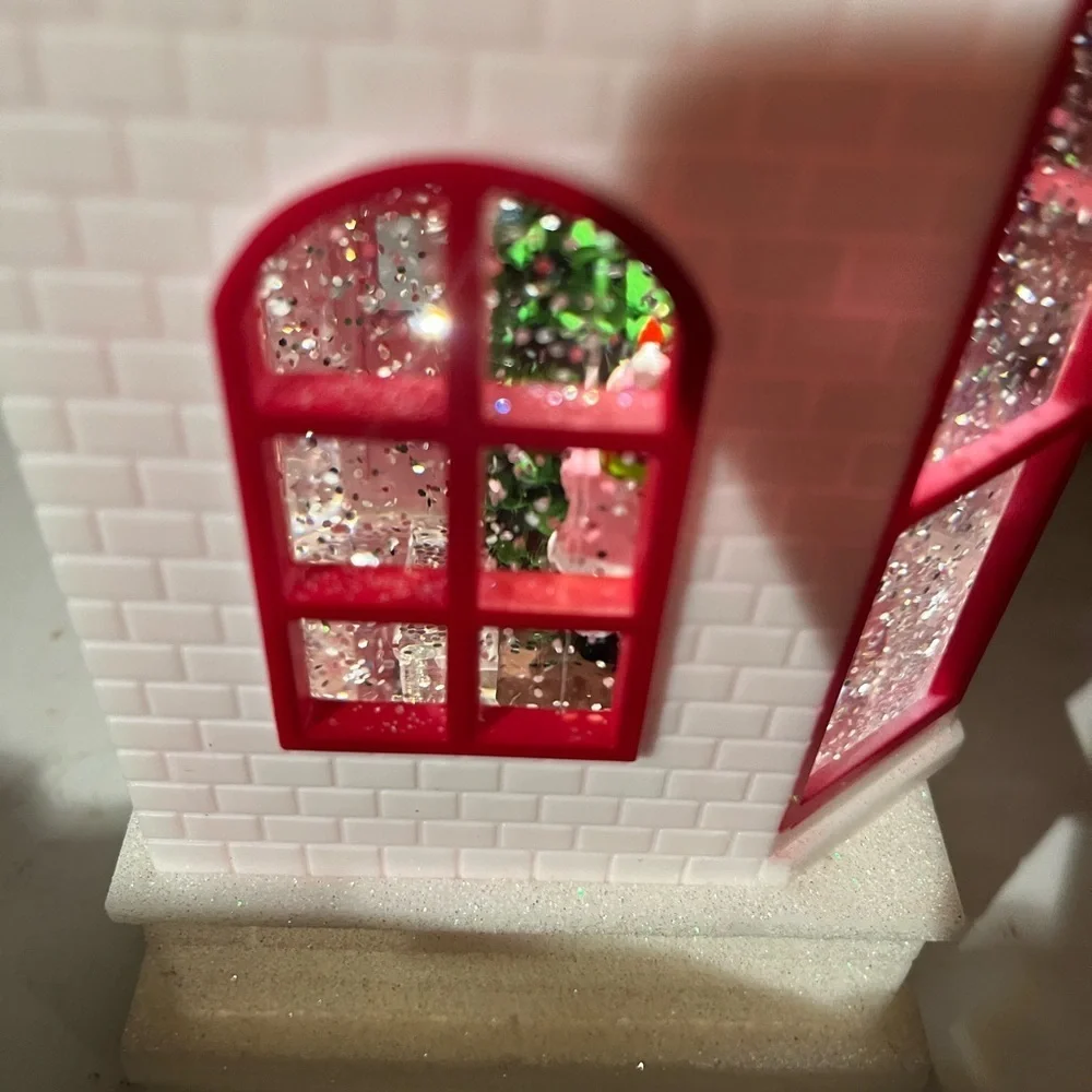 Merry Christmas Lighted Santa House Snow Globe Lantern 10.5” Glitter Swirl NWT